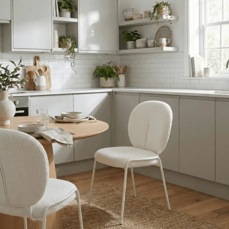 Krzesło MEBLIVA Bianco Tapicerowane Bouclé, Styl Boho - Białe