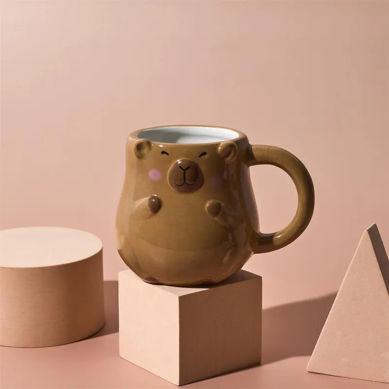 Kubek Ceramiczny MEBLIVA Kapibara 350 ml, Szkliwiona Ceramika - Brązowy