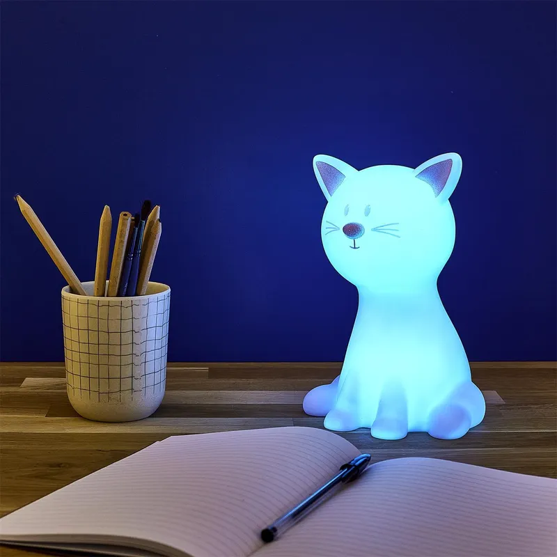Lampka Stołowa MEBLIVA Cat Night Nowoczesna, Tworzywo Sztuczne - Biała