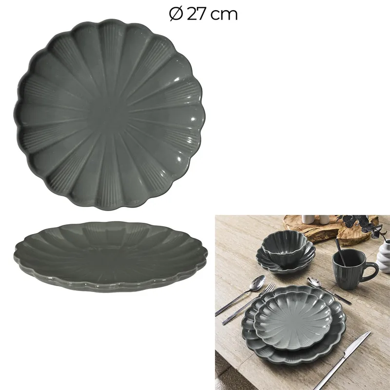 Talerz Obiadowy MEBLIVA Calista, Ceramika Szkliwiona 27 cm - Szary