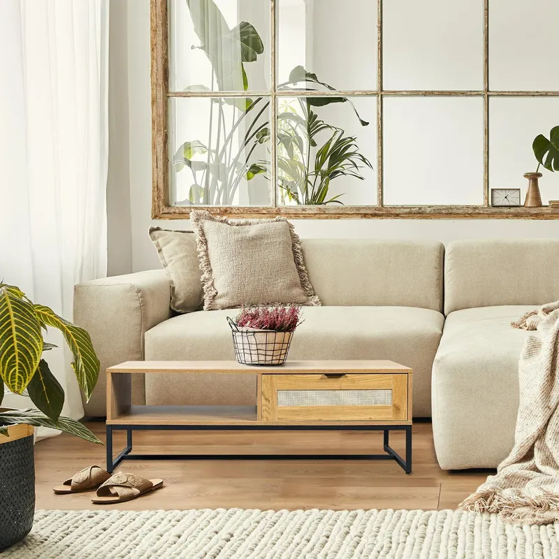 Stolik Kawowy MEBLIVA Capri Rattanowy Nowoczesny - Naturalny