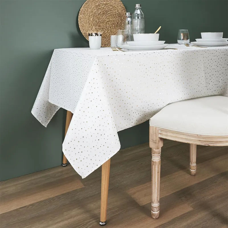 Obrus MEBLIVA Star Dore 140x250 cm Nowoczesny - Biały Ze Złotem