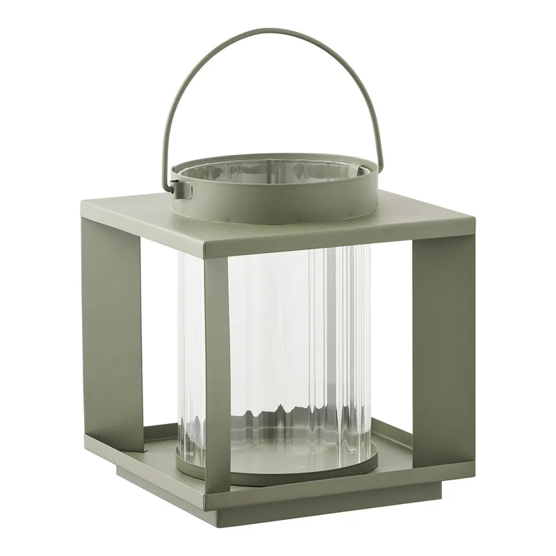 Lampion Ogrodowy MEBLIVA Lohals, Szkło Metal 20,5 cm - Zielony