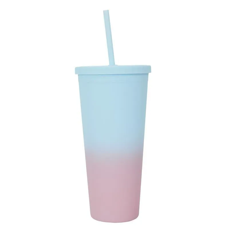 Kubek Ze Słomką MEBLIVA Tie-Dye, Polipropylen - Niebieski