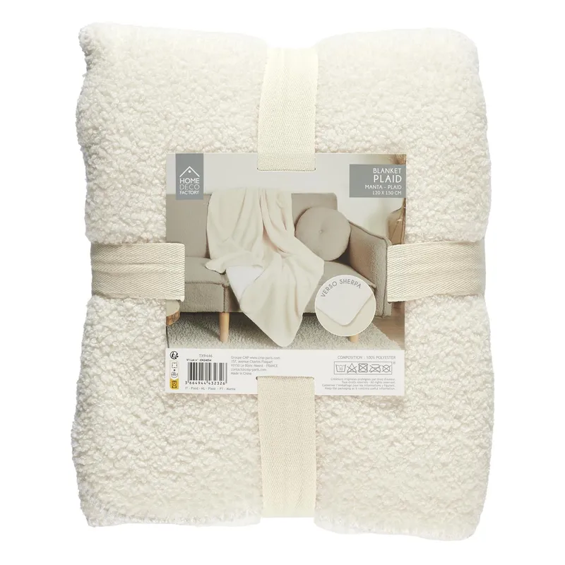 Pled Sherpa MEBLIVA 120x150cm Miękki Polarowy - Ecru