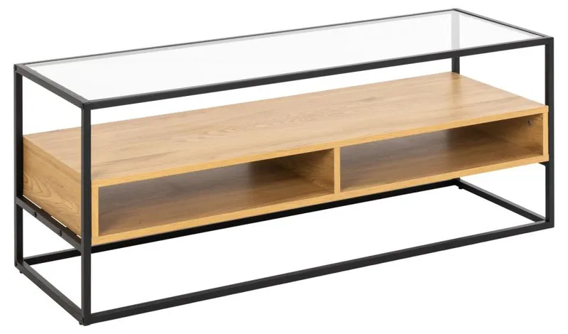 Szafka RTV MEBLIVA Randolf Szkło/Dąb, 120 cm - Czarny