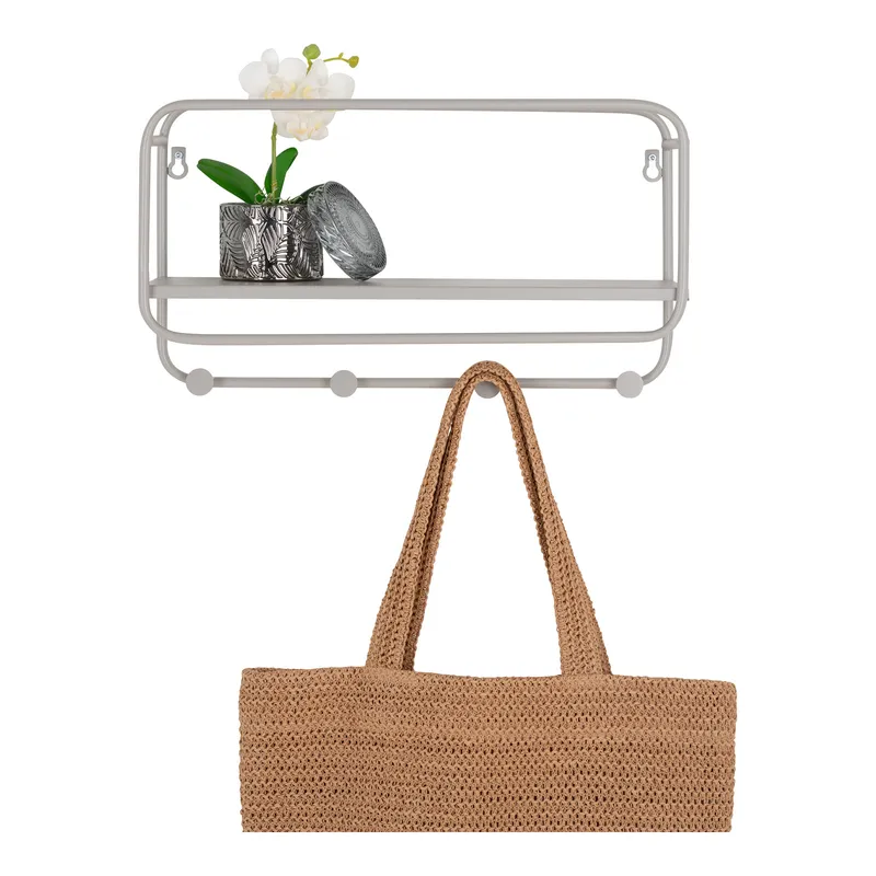 Wieszak Ścienny Z Półką MEBLIVA Feira 45x15cm, Metal Skandynawski - Szary