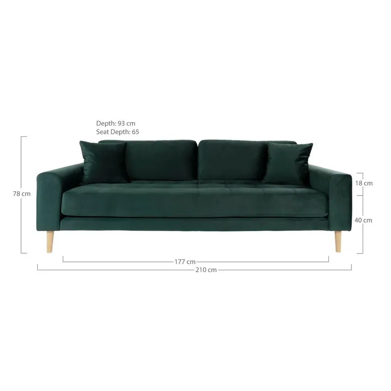 Sofa MEBLIVA Lido 3 Osobowa Aksamit Skandynawski - Butelkowa Zieleń