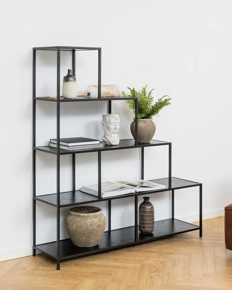 Regał Schodkowy MEBLIVA Seaford, Metal MDF, Nowoczesny - Czarny