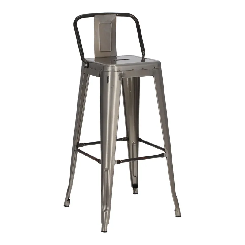 Hoker Barowy MEBLIVA Paris Back 75 cm Metalowy Z Oparciem - Srebrny
