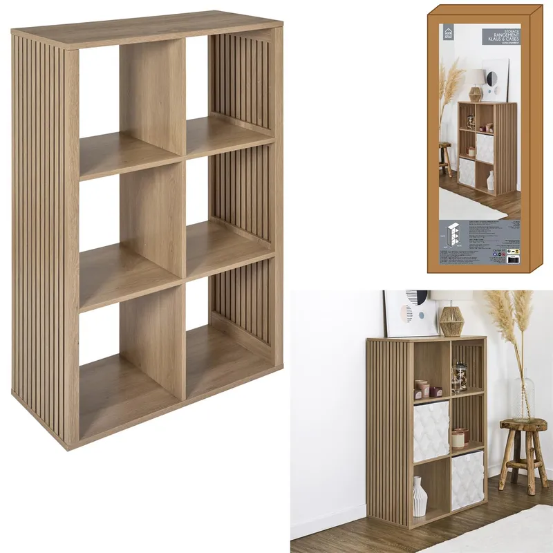Regał MEBLIVA Klaus 6 Półek, MDF Naturalne Drewno - Naturalny