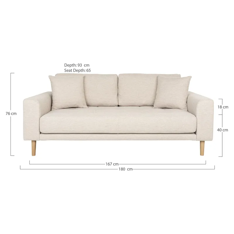 Sofa MEBLIVA Lido 180 cm, Skandynawska, Poliester - Beżowa