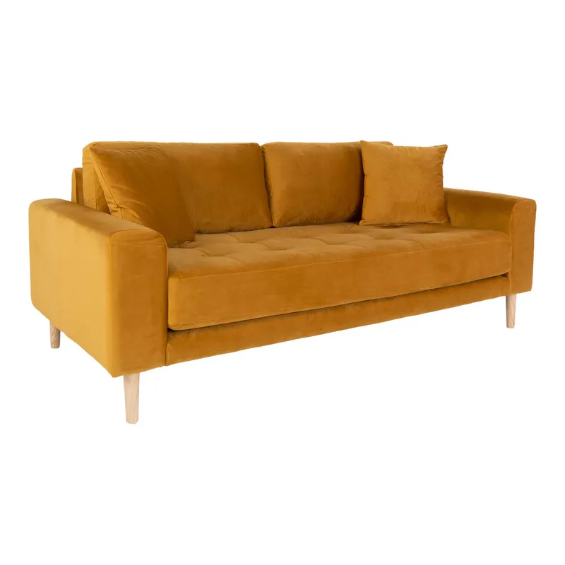 Sofa MEBLIVA Lido 2,5 Osobowa, Aksamit, Nogi Naturalne - Żółta