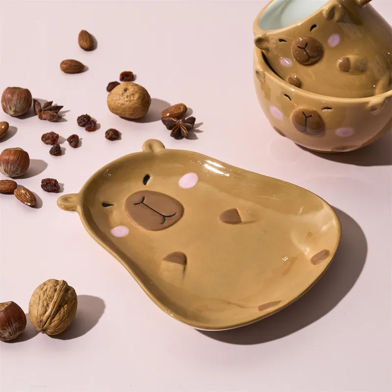 Talerz Obiadowy MEBLIVA Kapibara Ceramiczny, Owalny 17,5 cm - Brązowy