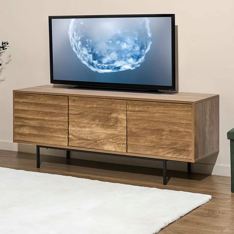 Szafka RTV MEBLIVA Celia 140 cm, MDF Frezowana, Japandi - Naturalna