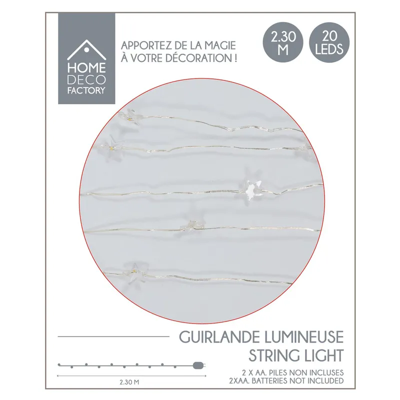 Girlanda LED 20 Gwiazdy MEBLIVA, 230 cm, Na Baterie - Transparentna