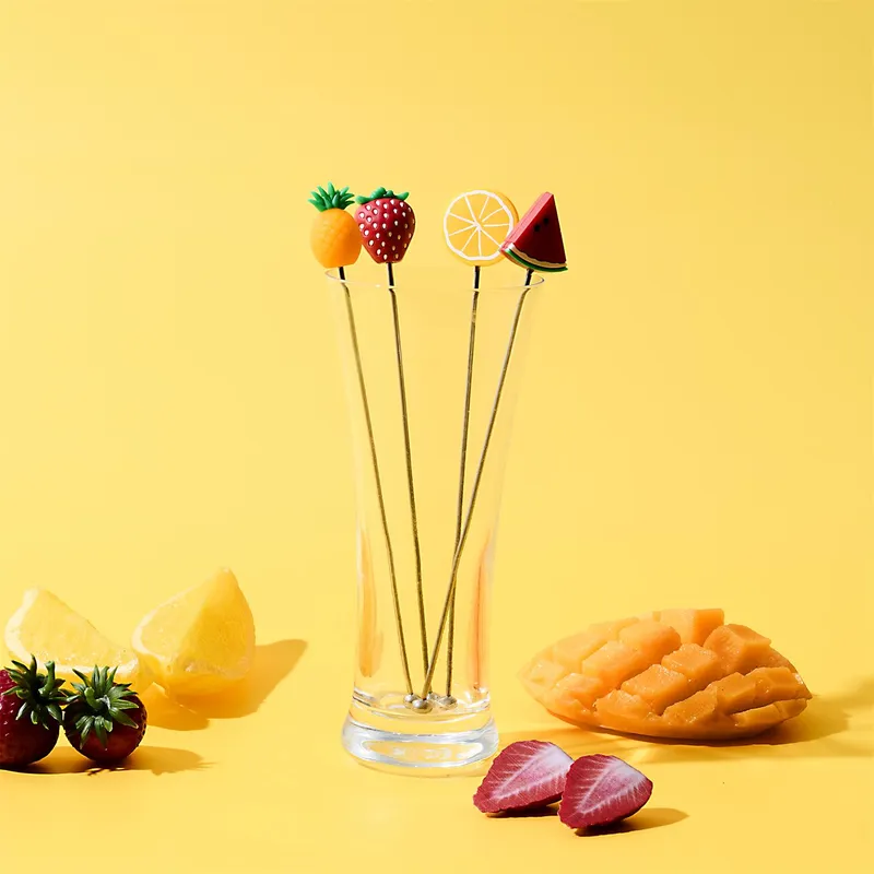 Mieszadełka Do Drinków MEBLIVA Fruit, Metal I Silikon, 18,5 cm - Żółty