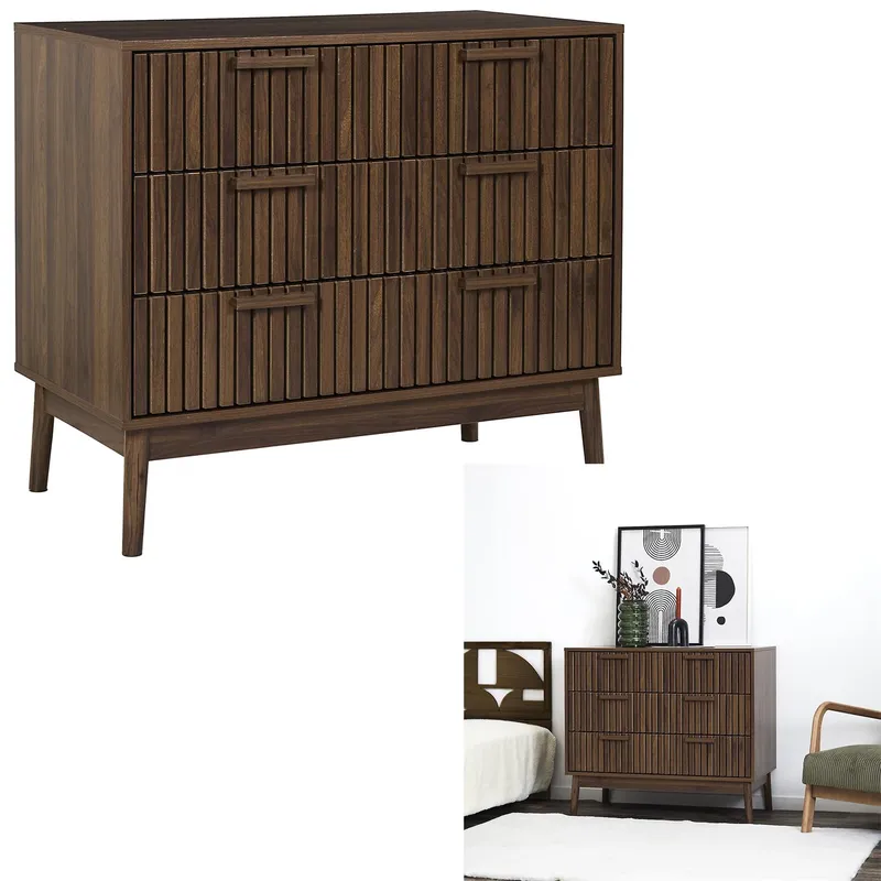 Komoda MEBLIVA Maroon 90 cm, 3 Szuflady Na Nóżkach - Orzech