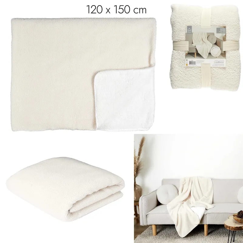 Pled Sherpa MEBLIVA 120x150cm Miękki Polarowy - Ecru