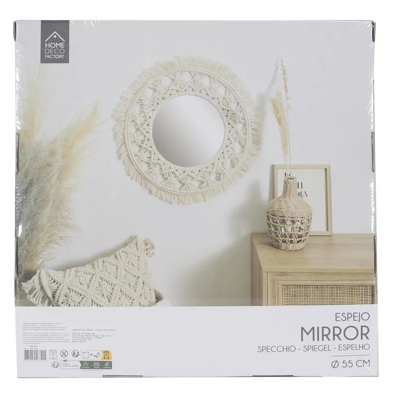 Lustro MEBLIVA Macrama Okrągłe 55cm, Sznurek Bawełniany - Beżowe