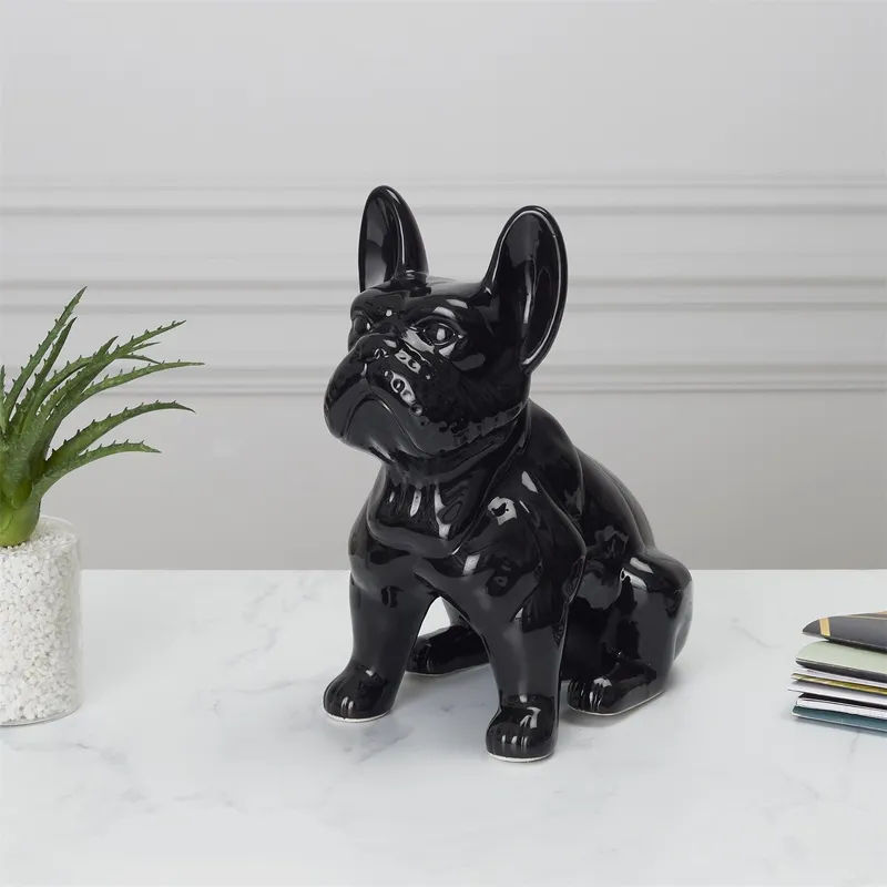 Figurka Buldoga MEBLIVA Ceramika Dekoracyjna 30 cm - Czarna