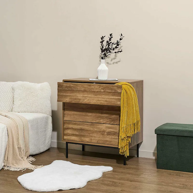 Komoda 3 Szuflady MEBLIVA Celia MDF Frezowana - Naturalny Dąb