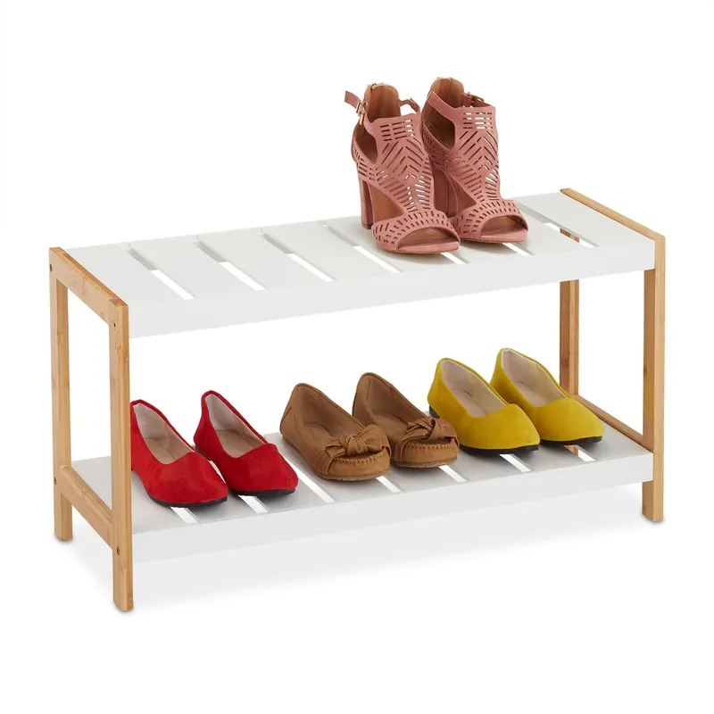 Szafka Na Buty MEBLIVA Giselda Bambusowa, 70 cm, 2 Półki - Biała