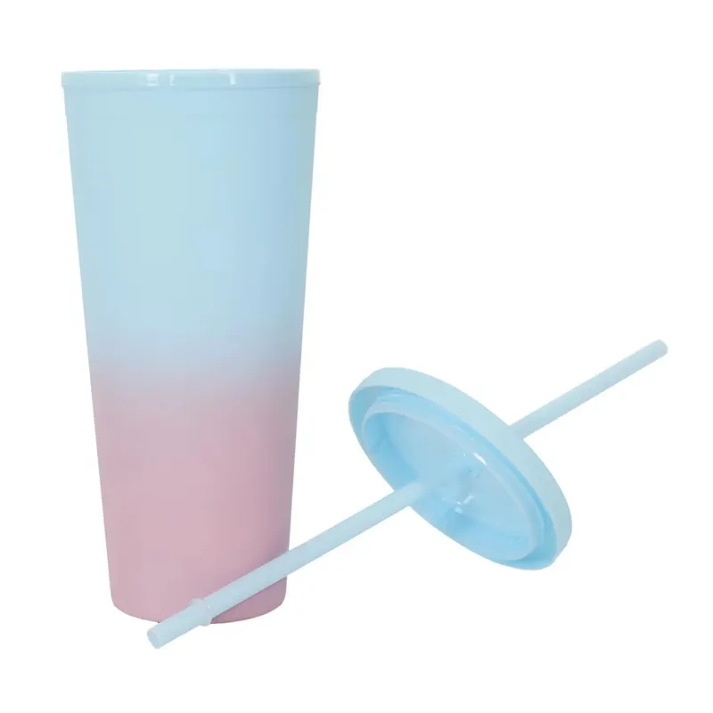 Kubek Ze Słomką MEBLIVA Tie-Dye, Polipropylen - Niebieski