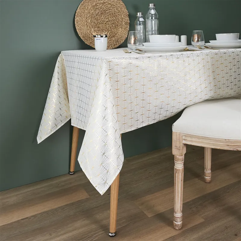 Obrus MEBLIVA Geometric Dore 140x250cm, Tworzywo, Glamour - Biały