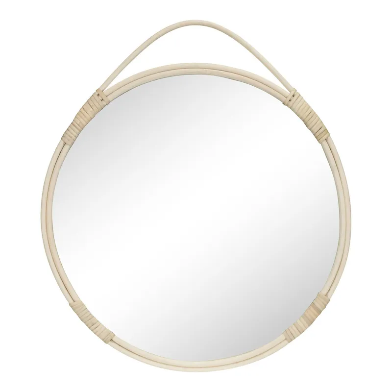 Lustro Malo MEBLIVA Okrągłe Rattan 50 cm - Naturalny Bielony