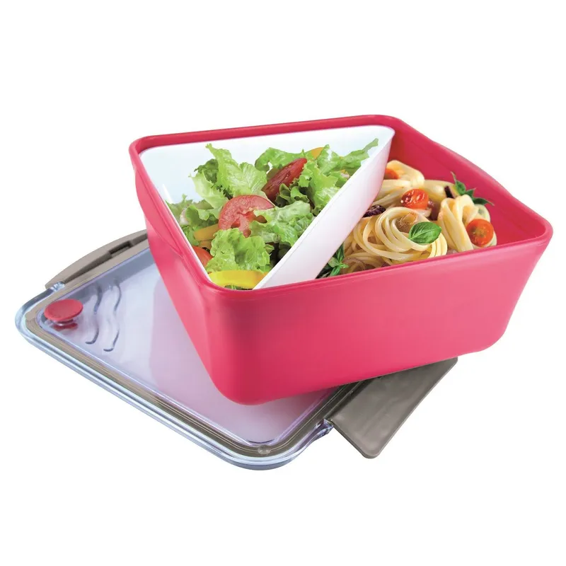 Lunch Box MEBLIVA Divided Z Widelcem, Pojemnik 2,6l - Różowy