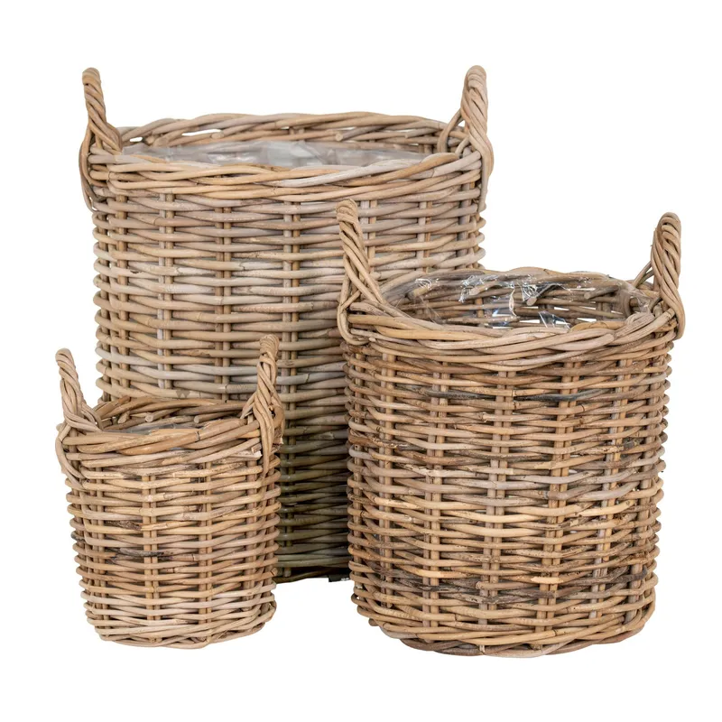 Zestaw 3 Koszy MEBLIVA Sema Rattan Okrągły Rustykalny - Naturalny