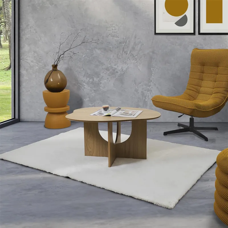 Stolik Kawowy MEBLIVA Calypso, Owalny, MDF, Styl Japandi - Naturalny