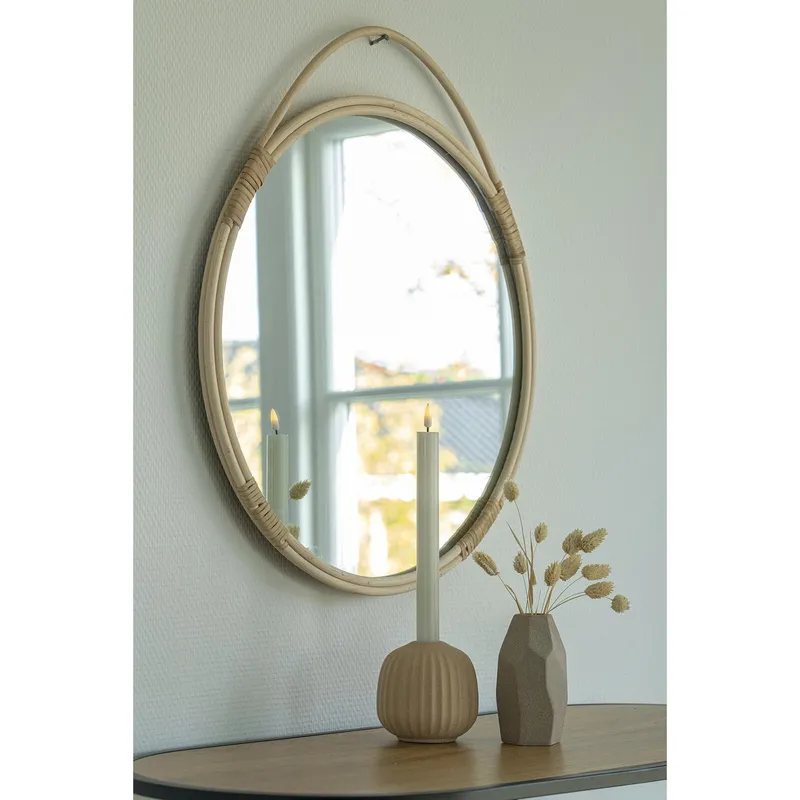 Lustro Malo MEBLIVA Okrągłe Rattan 50 cm - Naturalny Bielony
