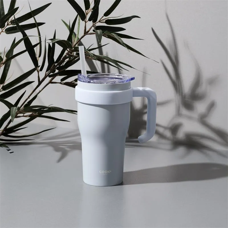 Kubek Termiczny MEBLIVA Miami 600ml Z Uchwytem I Słomką - Szary