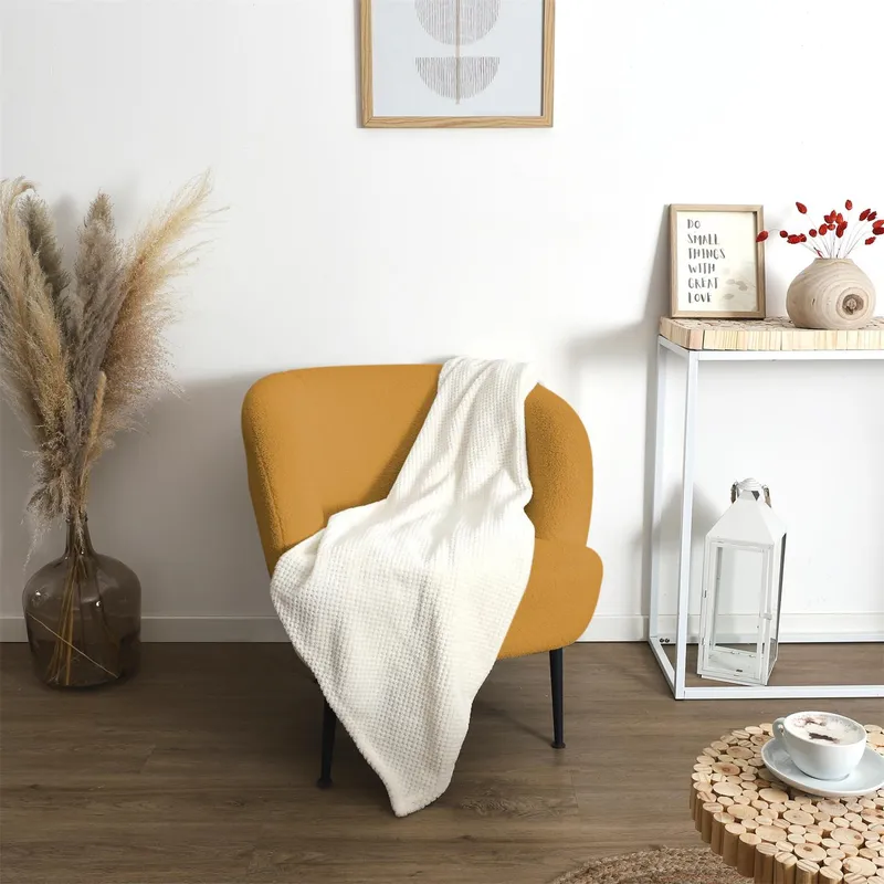 Koc Pled MEBLIVA Honeycomb 120x150cm, 100% Poliester - Kremowy