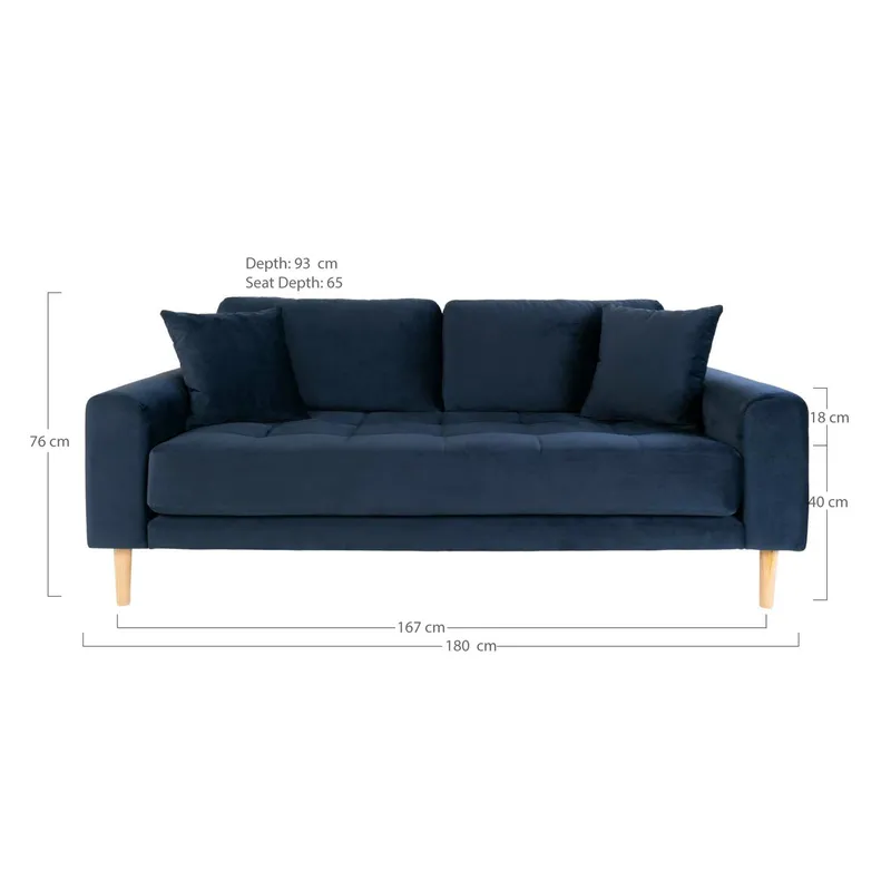 Sofa MEBLIVA Lido 180 cm Aksamit Skandynawska - Granatowa