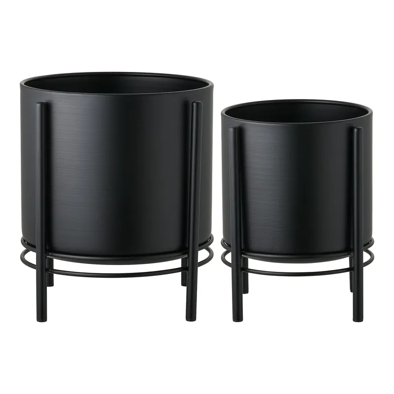 Zestaw 2 Doniczek MEBLIVA Ze Stali, Nowoczesny Design - Czarny