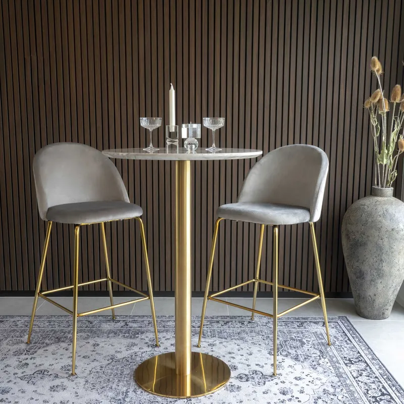 Stół Barowy MEBLIVA Bolzano Okrągły 70 cm Glamour - Marmur/Złoty