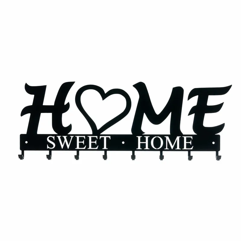 Wieszak Ścienny MEBLIVA Home Sweet Home Metal 8 Uchwytów - Czarny