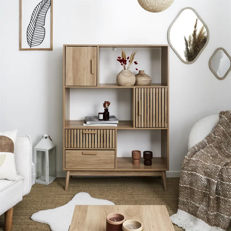 Regał MEBLIVA Klaus Drewniany, Skandynawski Styl - Naturalny