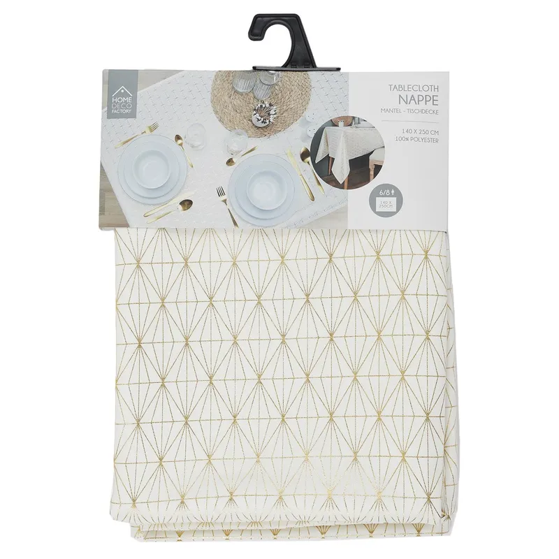 Obrus MEBLIVA Geometric Dore 140x250cm, Tworzywo, Glamour - Biały