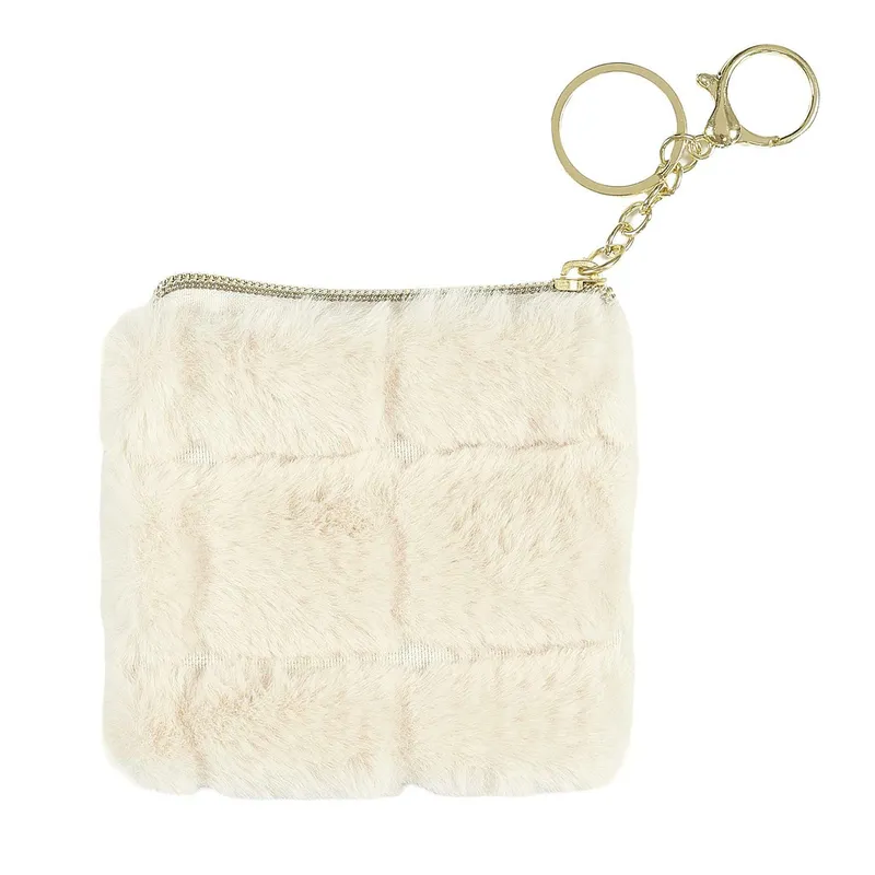 Kosmetyczka MEBLIVA Portfelik Futrzany, Nylon, 10×10 cm - Beżowy