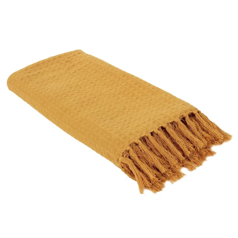 Pled MEBLIVA Waffle Bawełniany 160x130 cm - Żółty