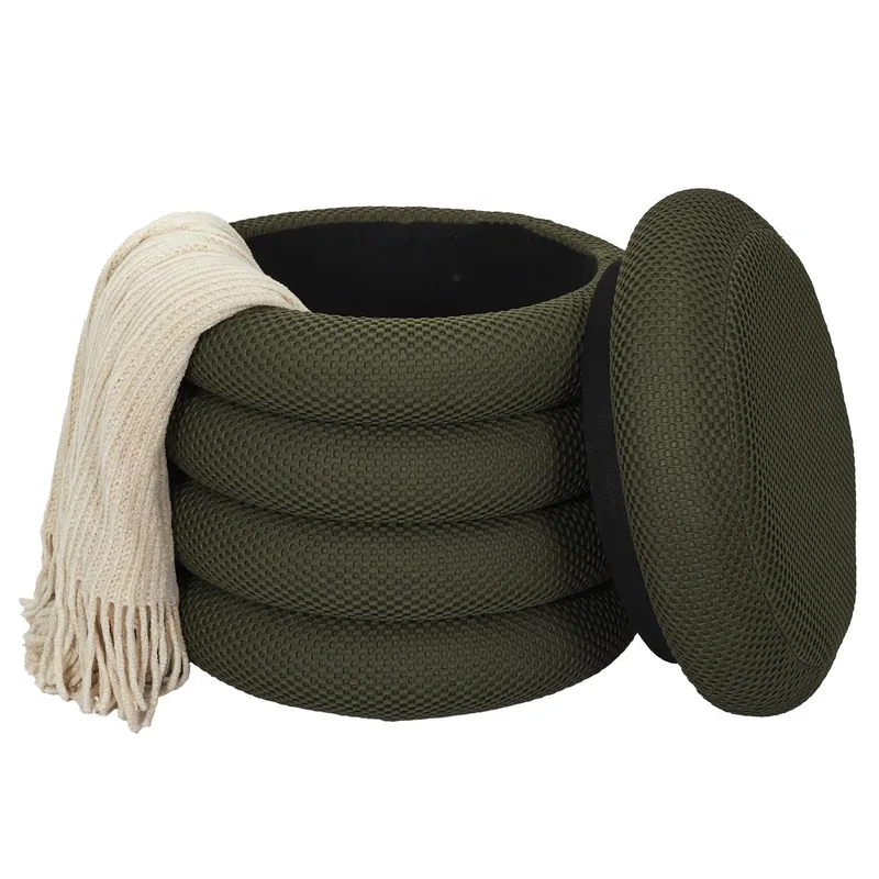 Pufa MEBLIVA Atom, Tkanina, Okrągła, Schowek - Khaki
