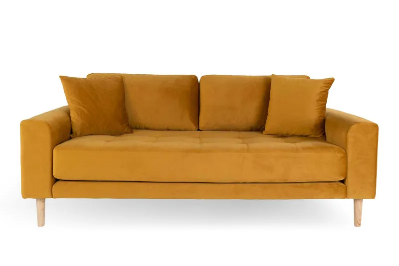 Sofa MEBLIVA Lido 2,5 Osobowa, Aksamit, Nogi Naturalne - Żółta