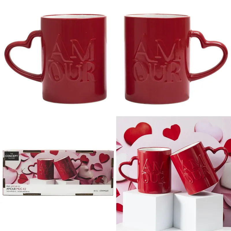 Zestaw 2 Kubków MEBLIVA Amour Ceramiczne 300ml - Czerwone