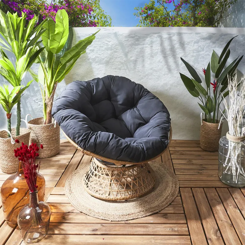 Fotel MEBLIVA Cancun Obrotowy Boho, Tkanina - Czarny