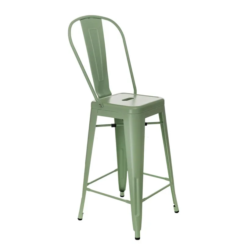 Hoker Barowy MEBLIVA Paris Back 66cm Metal Industrialny - Zielony