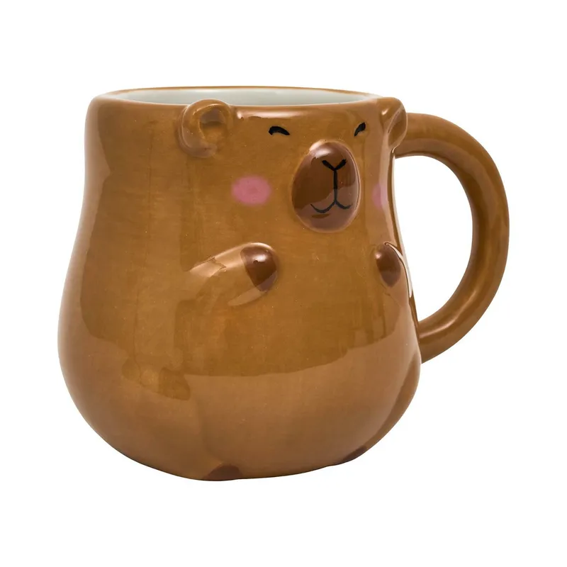 Kubek Ceramiczny MEBLIVA Kapibara 350 ml, Szkliwiona Ceramika - Brązowy